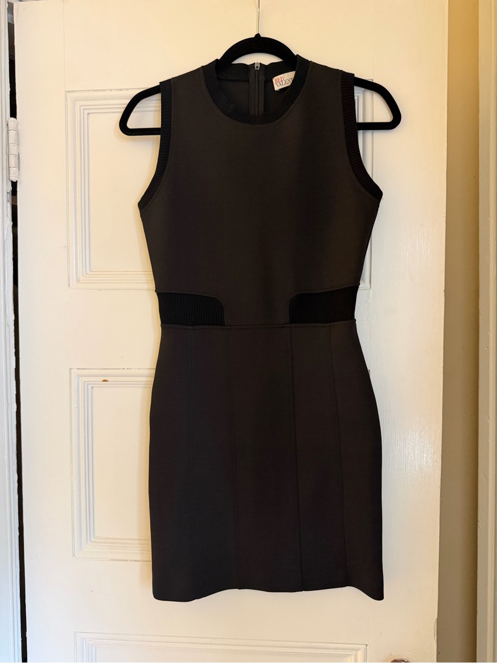 RED Valentino glossy mini black dress size w contrast dark black panelling sz 0